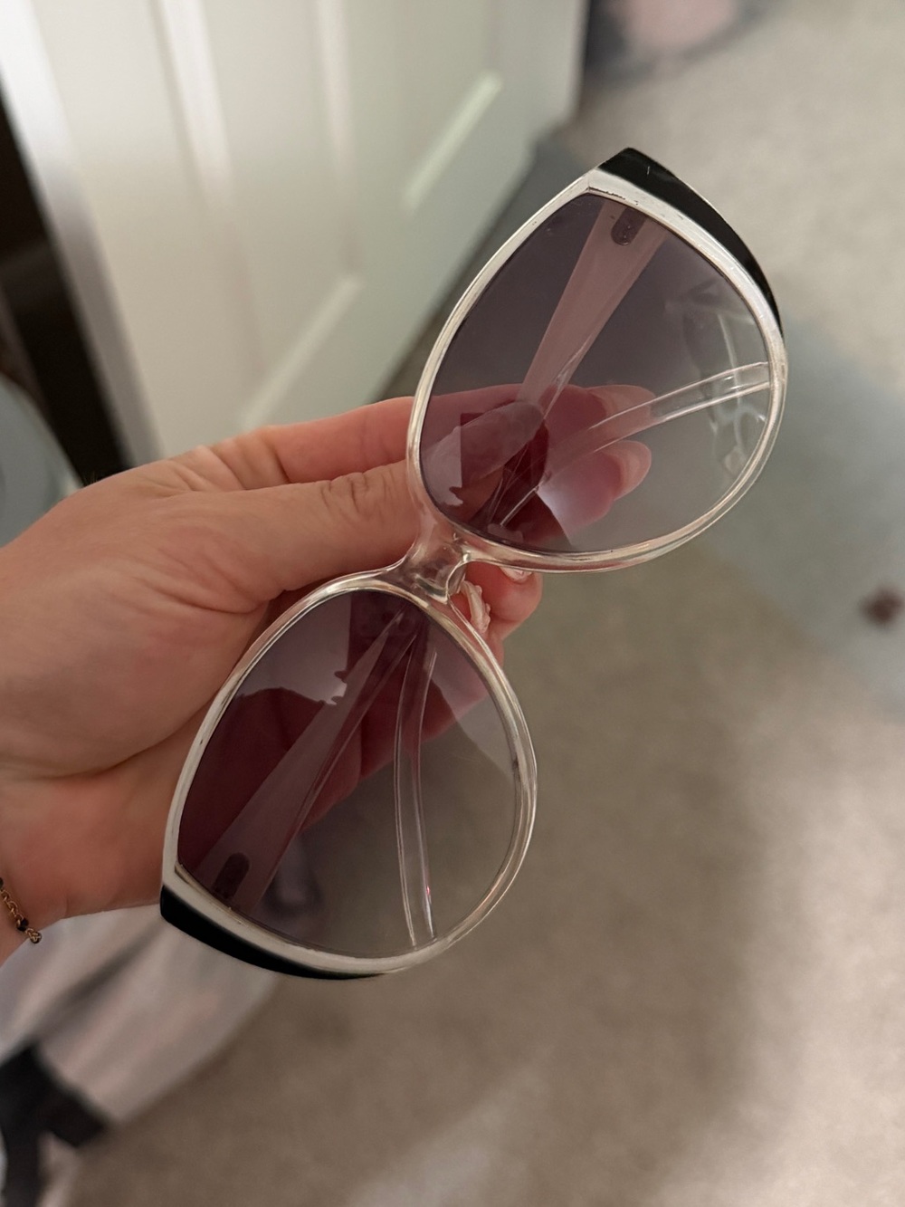 Vintage White Sunglasses with Black Accents
